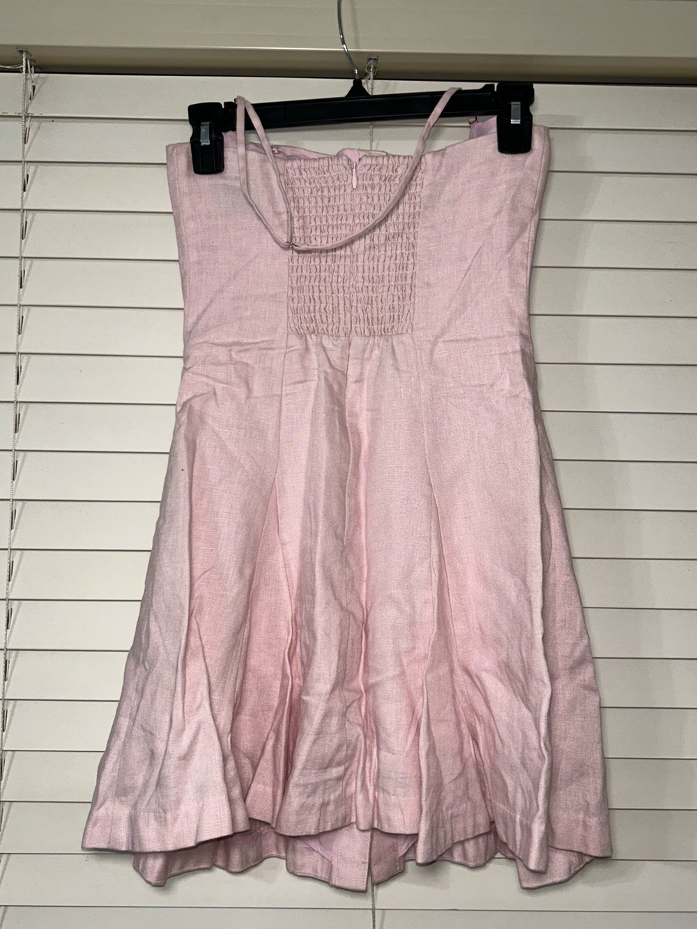 Reformation Derin Pink Linen Mini Dress Smocked Strapless/Halter - Picture 5 of 8